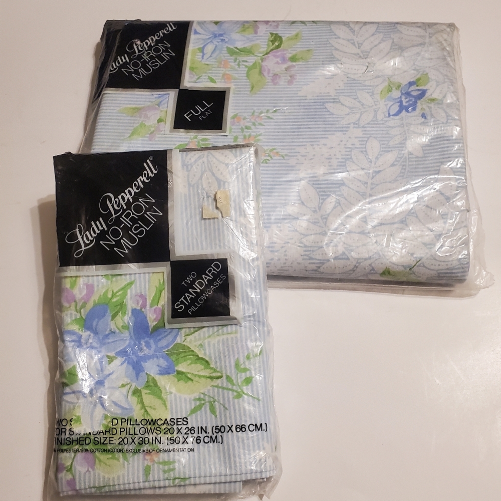 Vintage Lady Pepperell Veronica Full Size Flat sheet and pillow Case ONLY 3 Pc